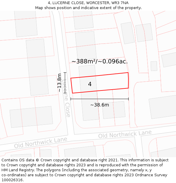 4, LUCERNE CLOSE, WORCESTER, WR3 7NA: Plot and title map