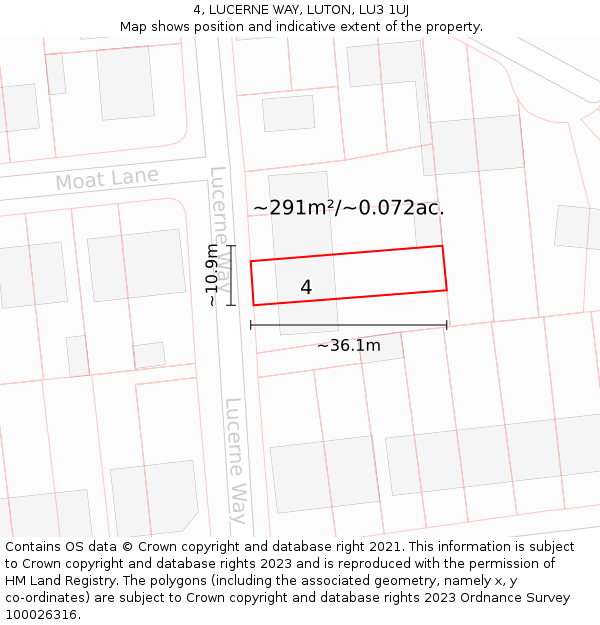 4, LUCERNE WAY, LUTON, LU3 1UJ: Plot and title map