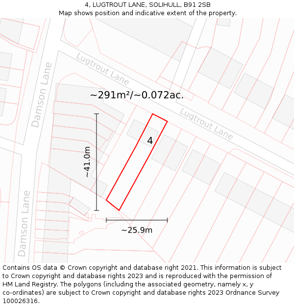 4, LUGTROUT LANE, SOLIHULL, B91 2SB: Plot and title map