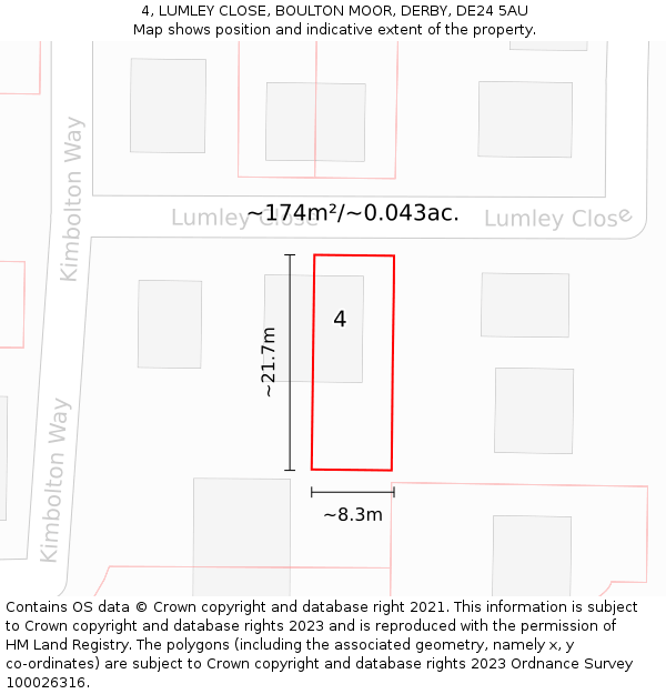 4, LUMLEY CLOSE, BOULTON MOOR, DERBY, DE24 5AU: Plot and title map