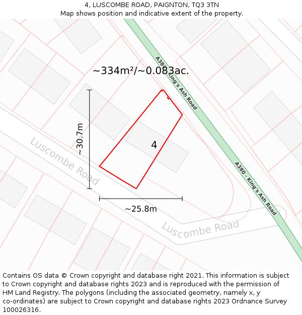4, LUSCOMBE ROAD, PAIGNTON, TQ3 3TN: Plot and title map