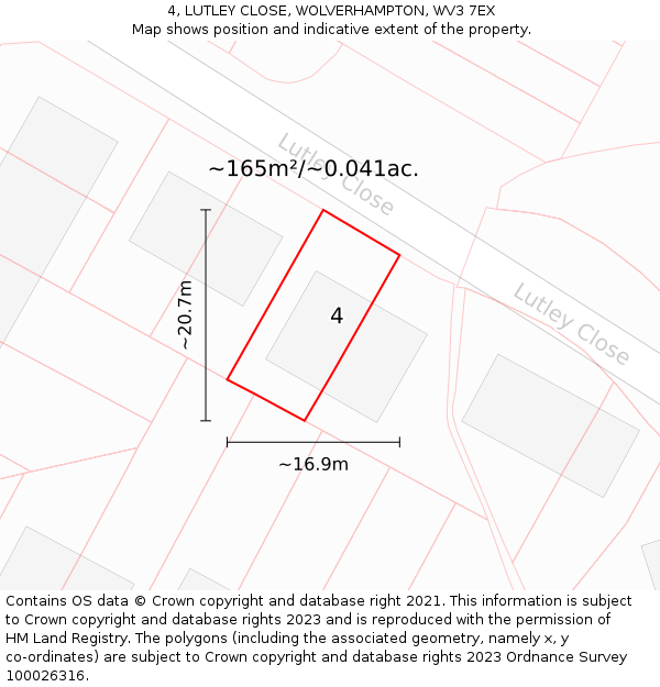 4, LUTLEY CLOSE, WOLVERHAMPTON, WV3 7EX: Plot and title map