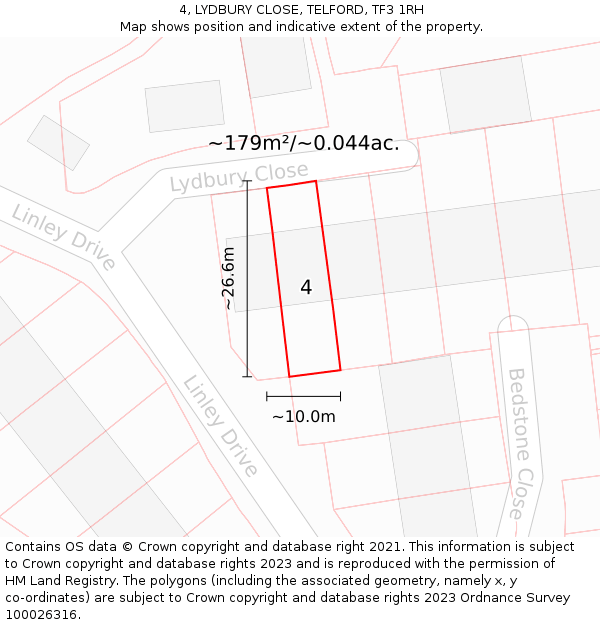 4, LYDBURY CLOSE, TELFORD, TF3 1RH: Plot and title map