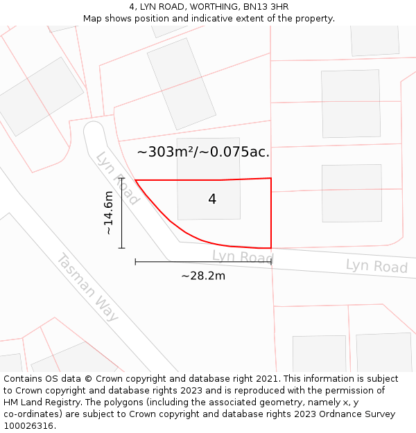 4, LYN ROAD, WORTHING, BN13 3HR: Plot and title map