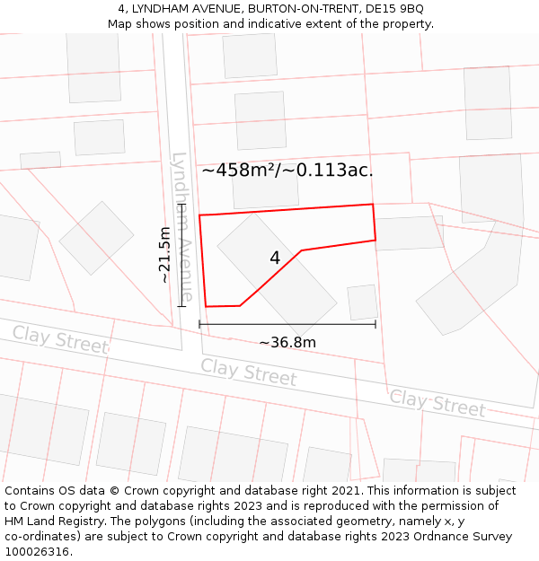 4, LYNDHAM AVENUE, BURTON-ON-TRENT, DE15 9BQ: Plot and title map