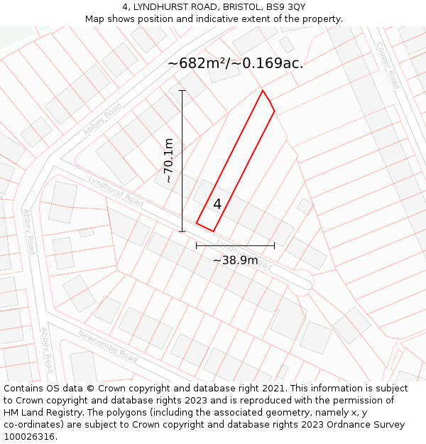 4, LYNDHURST ROAD, BRISTOL, BS9 3QY: Plot and title map