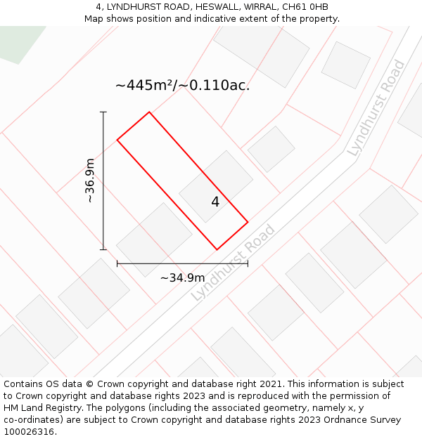 4, LYNDHURST ROAD, HESWALL, WIRRAL, CH61 0HB: Plot and title map