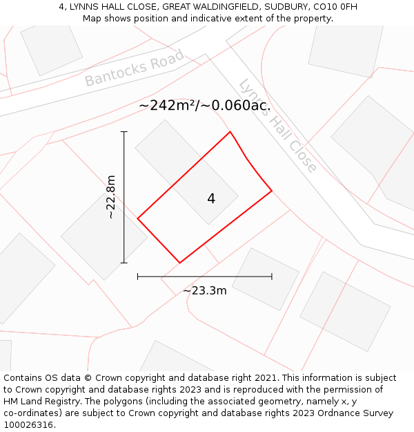 4, LYNNS HALL CLOSE, GREAT WALDINGFIELD, SUDBURY, CO10 0FH: Plot and title map
