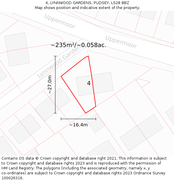 4, LYNNWOOD GARDENS, PUDSEY, LS28 8BZ: Plot and title map