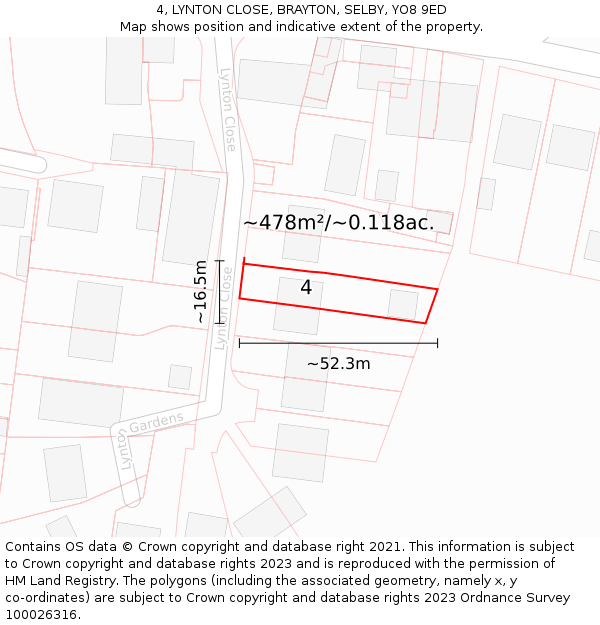 4, LYNTON CLOSE, BRAYTON, SELBY, YO8 9ED: Plot and title map