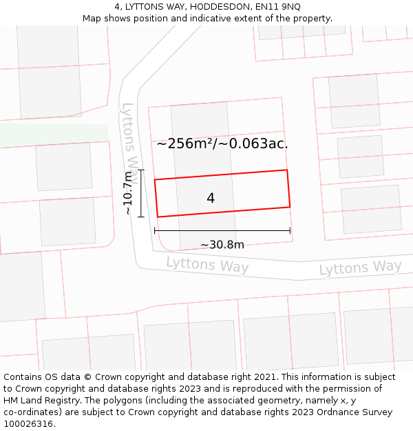 4, LYTTONS WAY, HODDESDON, EN11 9NQ: Plot and title map