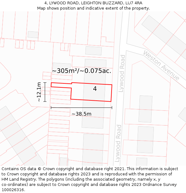 4, LYWOOD ROAD, LEIGHTON BUZZARD, LU7 4RA: Plot and title map