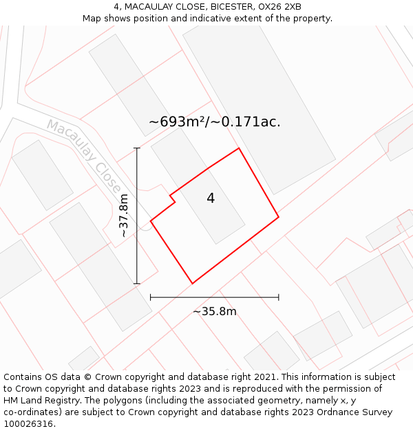 4, MACAULAY CLOSE, BICESTER, OX26 2XB: Plot and title map