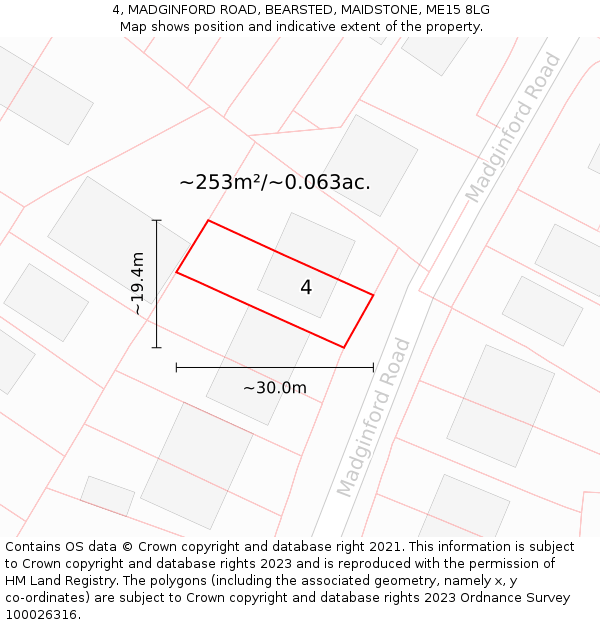 4, MADGINFORD ROAD, BEARSTED, MAIDSTONE, ME15 8LG: Plot and title map
