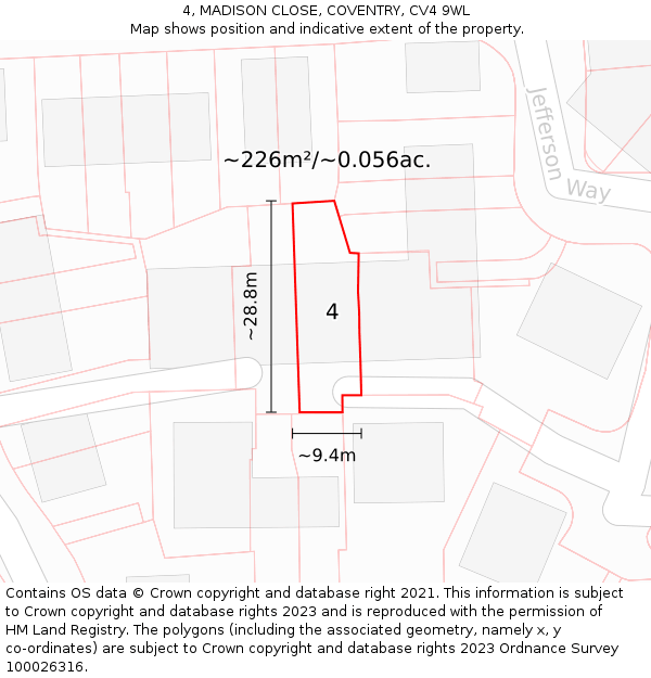 4, MADISON CLOSE, COVENTRY, CV4 9WL: Plot and title map