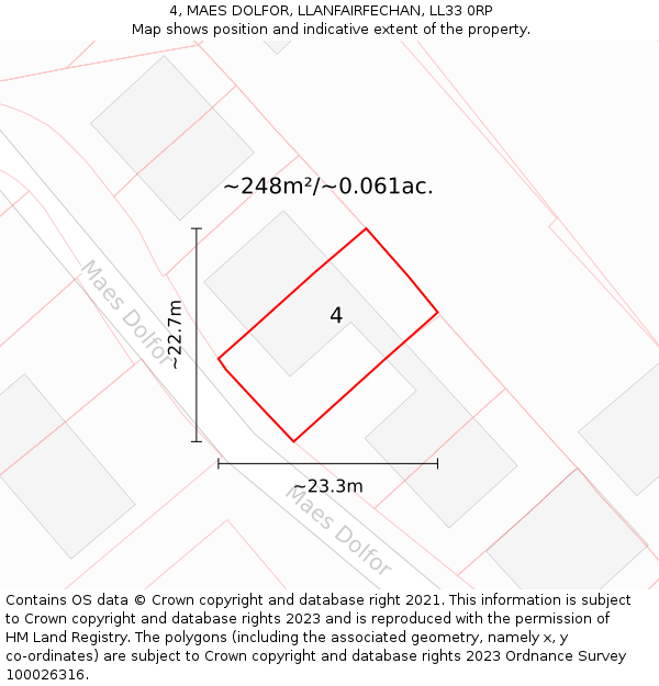 4, MAES DOLFOR, LLANFAIRFECHAN, LL33 0RP: Plot and title map