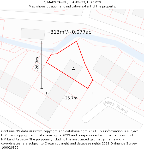 4, MAES TAWEL, LLANRWST, LL26 0TS: Plot and title map