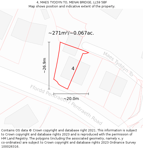4, MAES TYDDYN TO, MENAI BRIDGE, LL59 5BF: Plot and title map