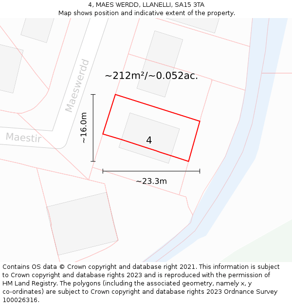 4, MAES WERDD, LLANELLI, SA15 3TA: Plot and title map