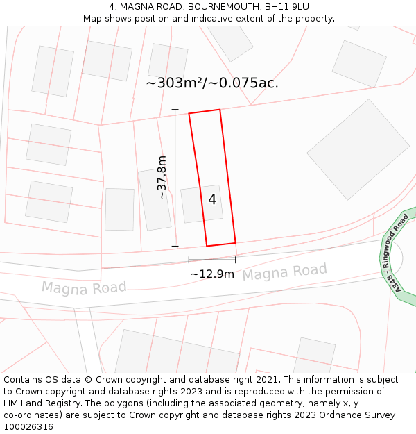 4, MAGNA ROAD, BOURNEMOUTH, BH11 9LU: Plot and title map