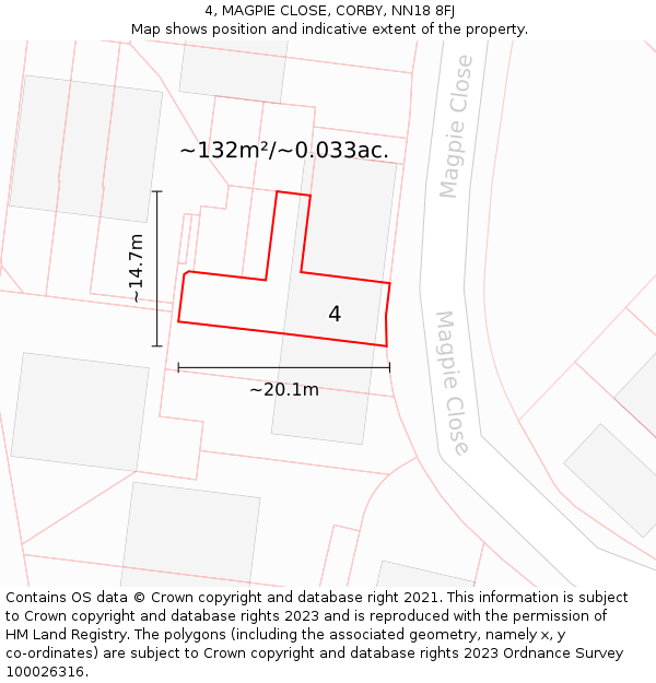 4, MAGPIE CLOSE, CORBY, NN18 8FJ: Plot and title map