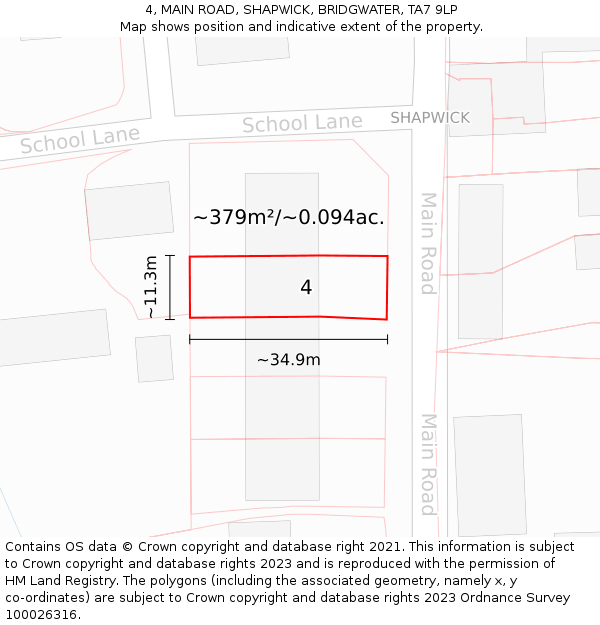 4, MAIN ROAD, SHAPWICK, BRIDGWATER, TA7 9LP: Plot and title map