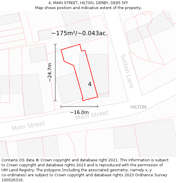 4, MAIN STREET, HILTON, DERBY, DE65 5FF: Plot and title map