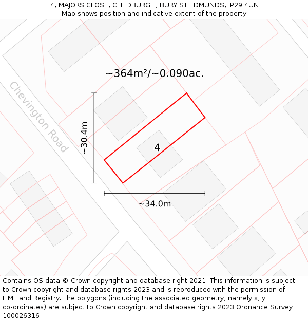 4, MAJORS CLOSE, CHEDBURGH, BURY ST EDMUNDS, IP29 4UN: Plot and title map