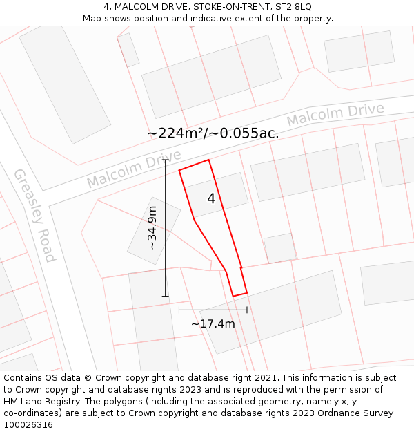 4, MALCOLM DRIVE, STOKE-ON-TRENT, ST2 8LQ: Plot and title map