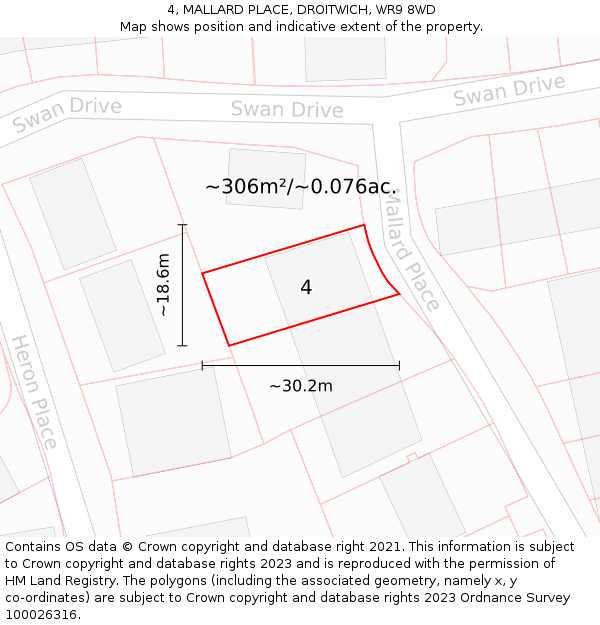 4, MALLARD PLACE, DROITWICH, WR9 8WD: Plot and title map