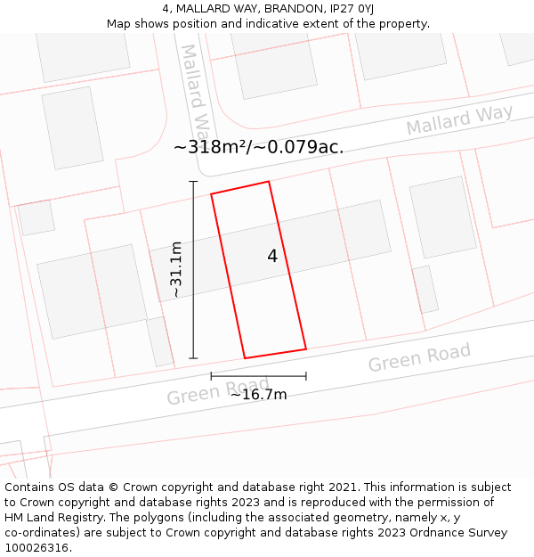 4, MALLARD WAY, BRANDON, IP27 0YJ: Plot and title map