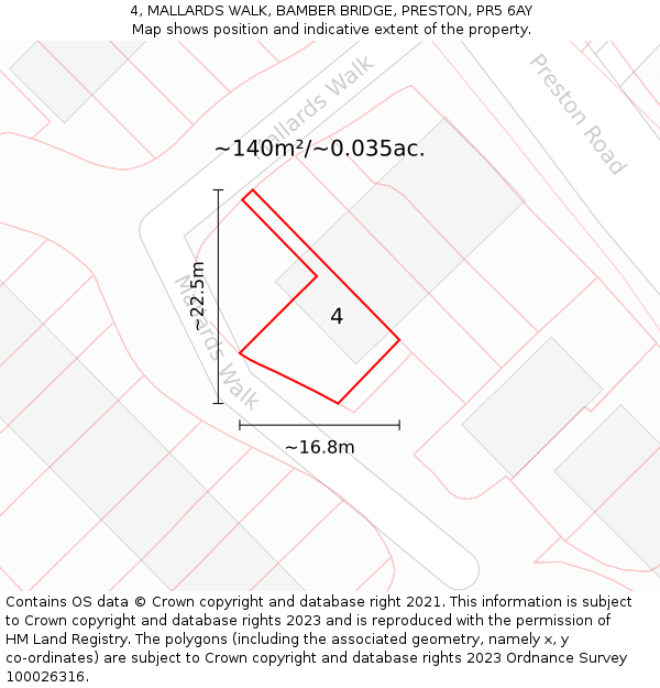 4, MALLARDS WALK, BAMBER BRIDGE, PRESTON, PR5 6AY: Plot and title map