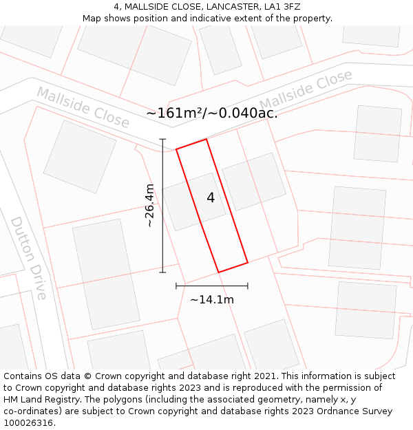 4, MALLSIDE CLOSE, LANCASTER, LA1 3FZ: Plot and title map