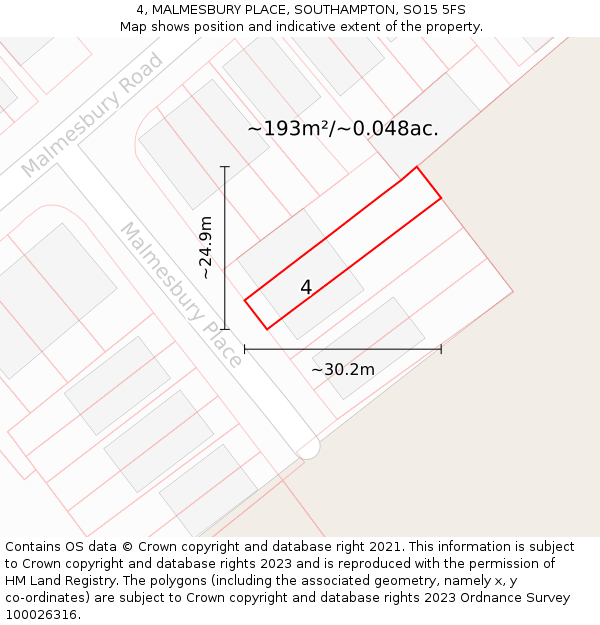 4, MALMESBURY PLACE, SOUTHAMPTON, SO15 5FS: Plot and title map