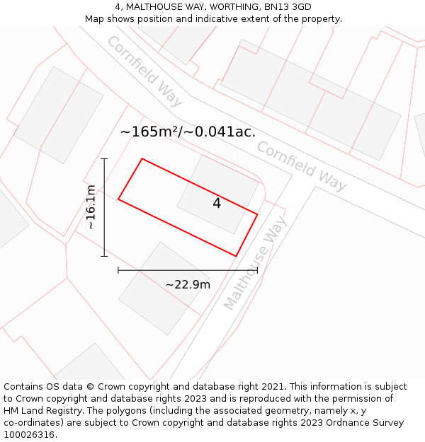 4, MALTHOUSE WAY, WORTHING, BN13 3GD: Plot and title map