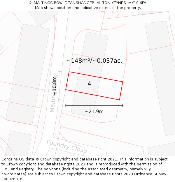 4, MALTINGS ROW, DEANSHANGER, MILTON KEYNES, MK19 6FA: Plot and title map