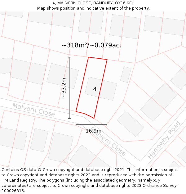 4, MALVERN CLOSE, BANBURY, OX16 9EL: Plot and title map