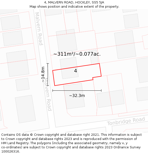 4, MALVERN ROAD, HOCKLEY, SS5 5JA: Plot and title map
