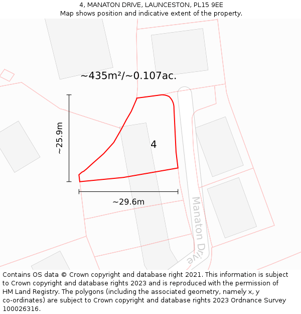 4, MANATON DRIVE, LAUNCESTON, PL15 9EE: Plot and title map