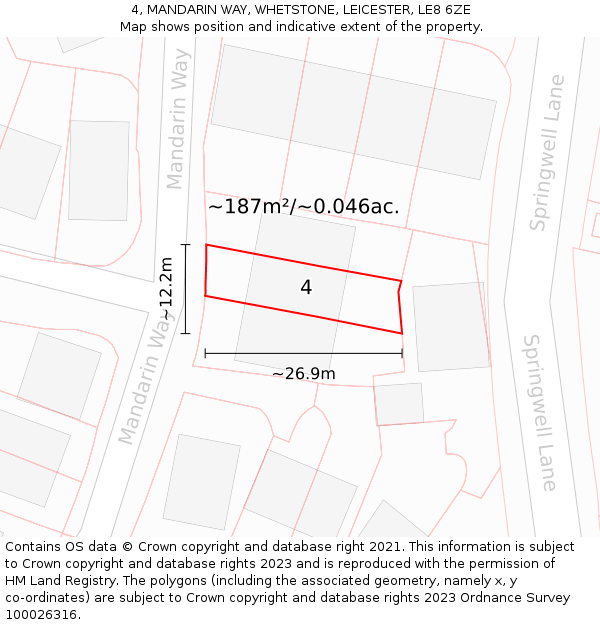 4, MANDARIN WAY, WHETSTONE, LEICESTER, LE8 6ZE: Plot and title map