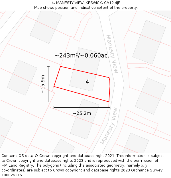 4, MANESTY VIEW, KESWICK, CA12 4JF: Plot and title map