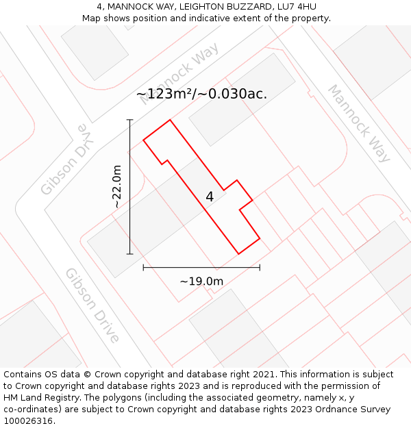 4, MANNOCK WAY, LEIGHTON BUZZARD, LU7 4HU: Plot and title map