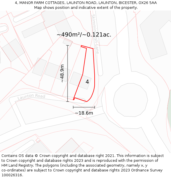 4, MANOR FARM COTTAGES, LAUNTON ROAD, LAUNTON, BICESTER, OX26 5AA: Plot and title map