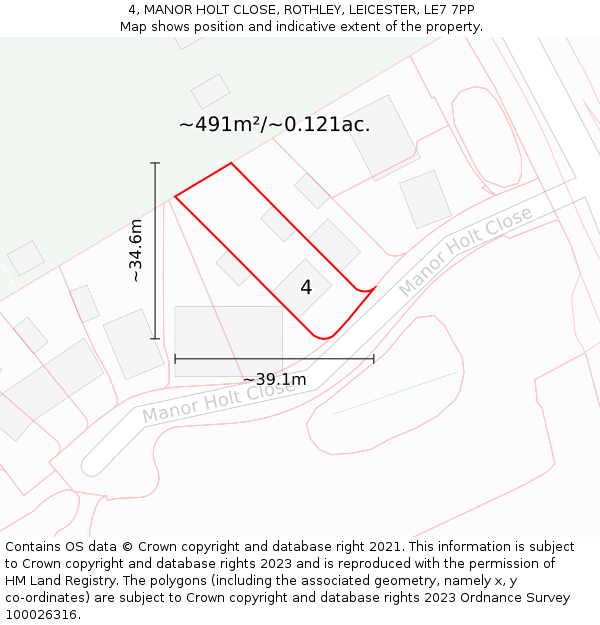 4, MANOR HOLT CLOSE, ROTHLEY, LEICESTER, LE7 7PP: Plot and title map