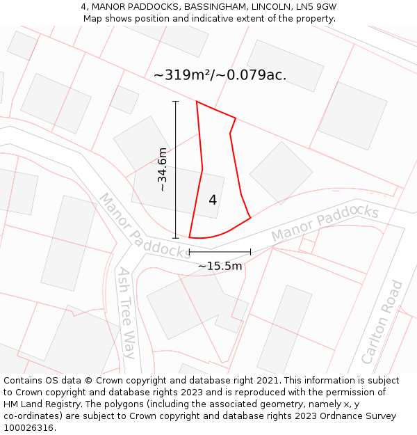 4, MANOR PADDOCKS, BASSINGHAM, LINCOLN, LN5 9GW: Plot and title map