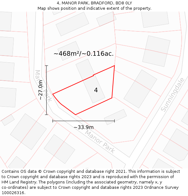 4, MANOR PARK, BRADFORD, BD8 0LY: Plot and title map