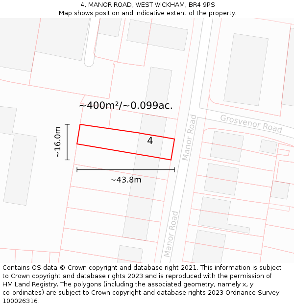 4, MANOR ROAD, WEST WICKHAM, BR4 9PS: Plot and title map