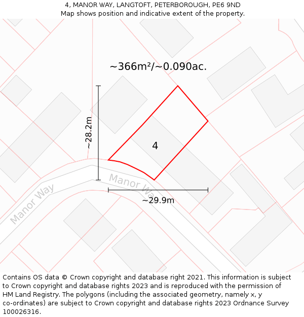 4, MANOR WAY, LANGTOFT, PETERBOROUGH, PE6 9ND: Plot and title map