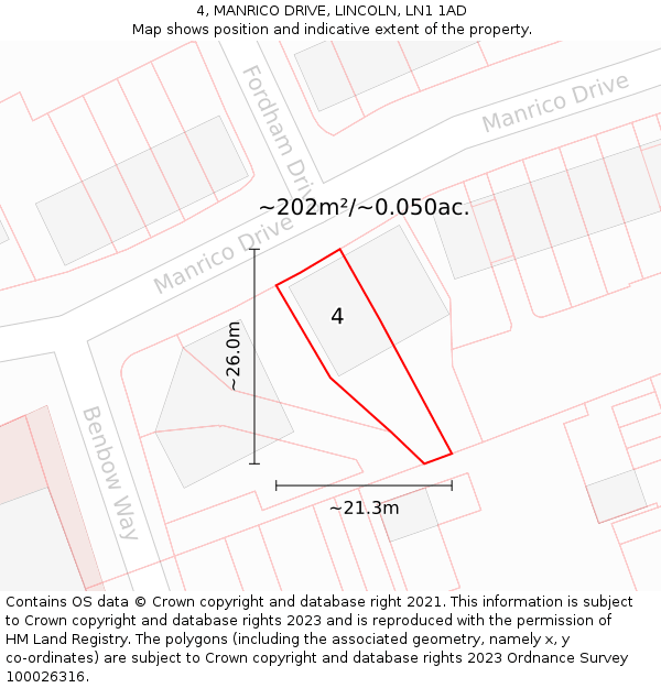 4, MANRICO DRIVE, LINCOLN, LN1 1AD: Plot and title map