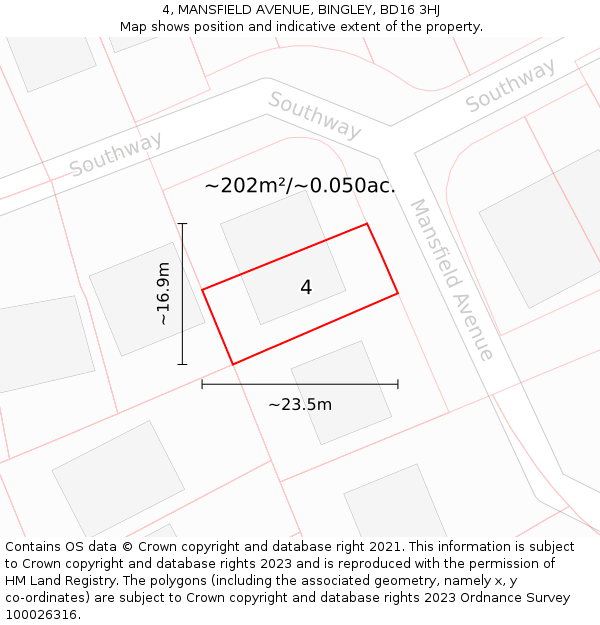 4, MANSFIELD AVENUE, BINGLEY, BD16 3HJ: Plot and title map